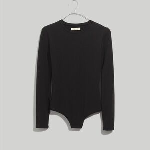 Madewell Black Crewneck Thong Bodysuit.